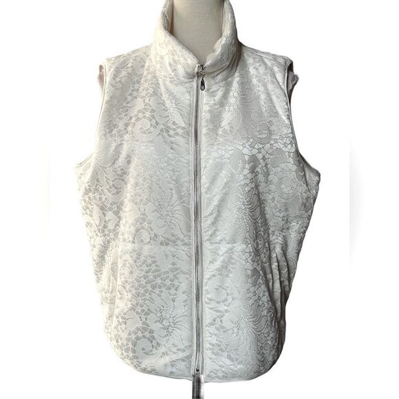 CeCe Cynthia Steffe Women’s Ivory/Cream Full Zip Lace Puffer Vest (Size: Large) - Picture 2 of 16